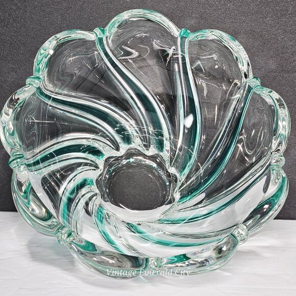 Vtg Mikasa Crystal Green Peppermint Swirl Tea Light Holder Candy Dish Home Decor - Picture 3 of 12